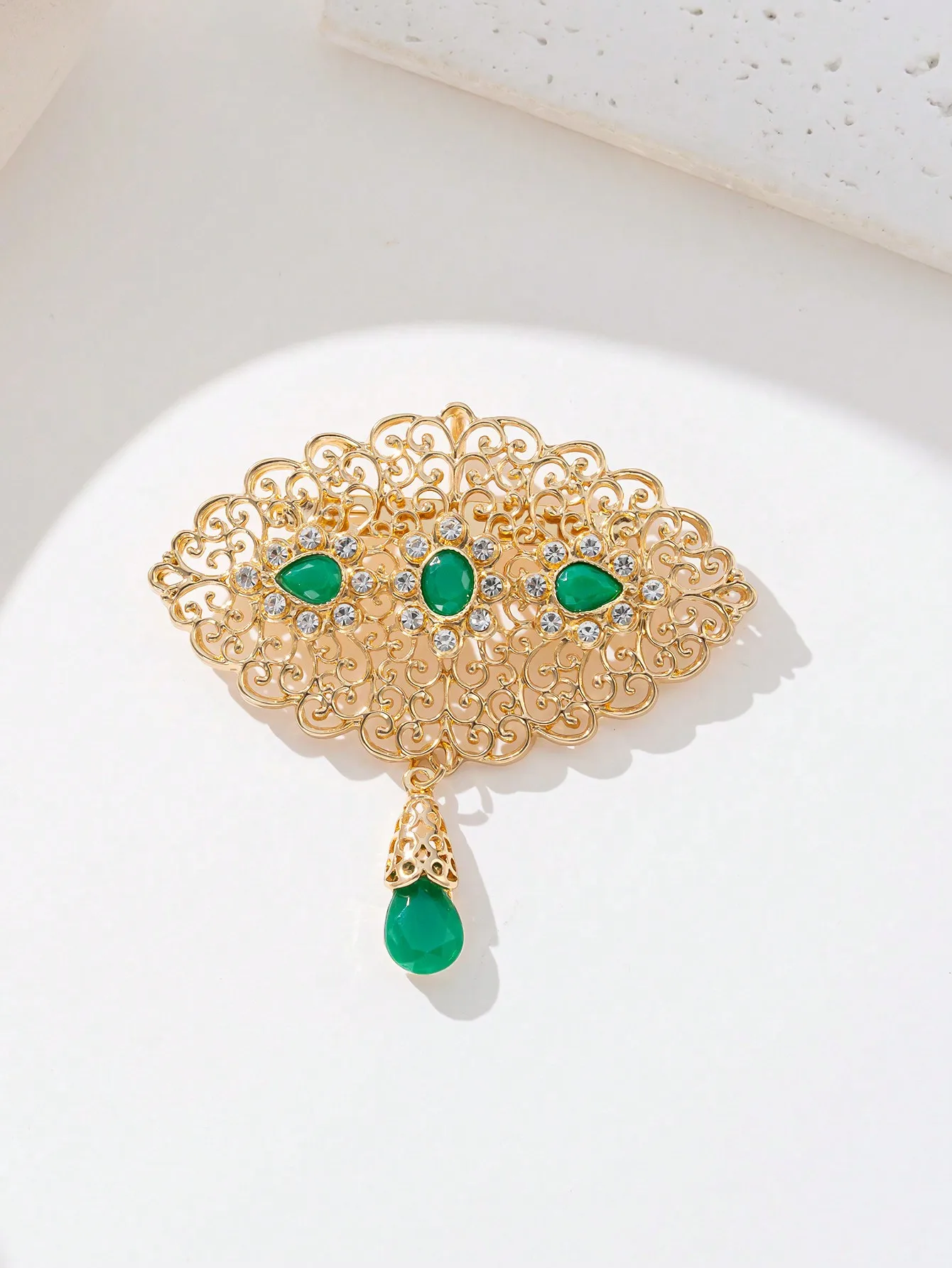 Arabesque Brooch with Rhinestone Drops Women's Brooch Moroccan Muslim Wedding Jewelry Hijab Pin