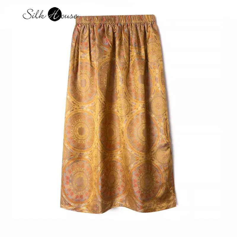 2024 Autumn New New Chinese Style Roman Holiday 100% Natural Mulberry Silk Song Brocade Women's Temperament Skirt