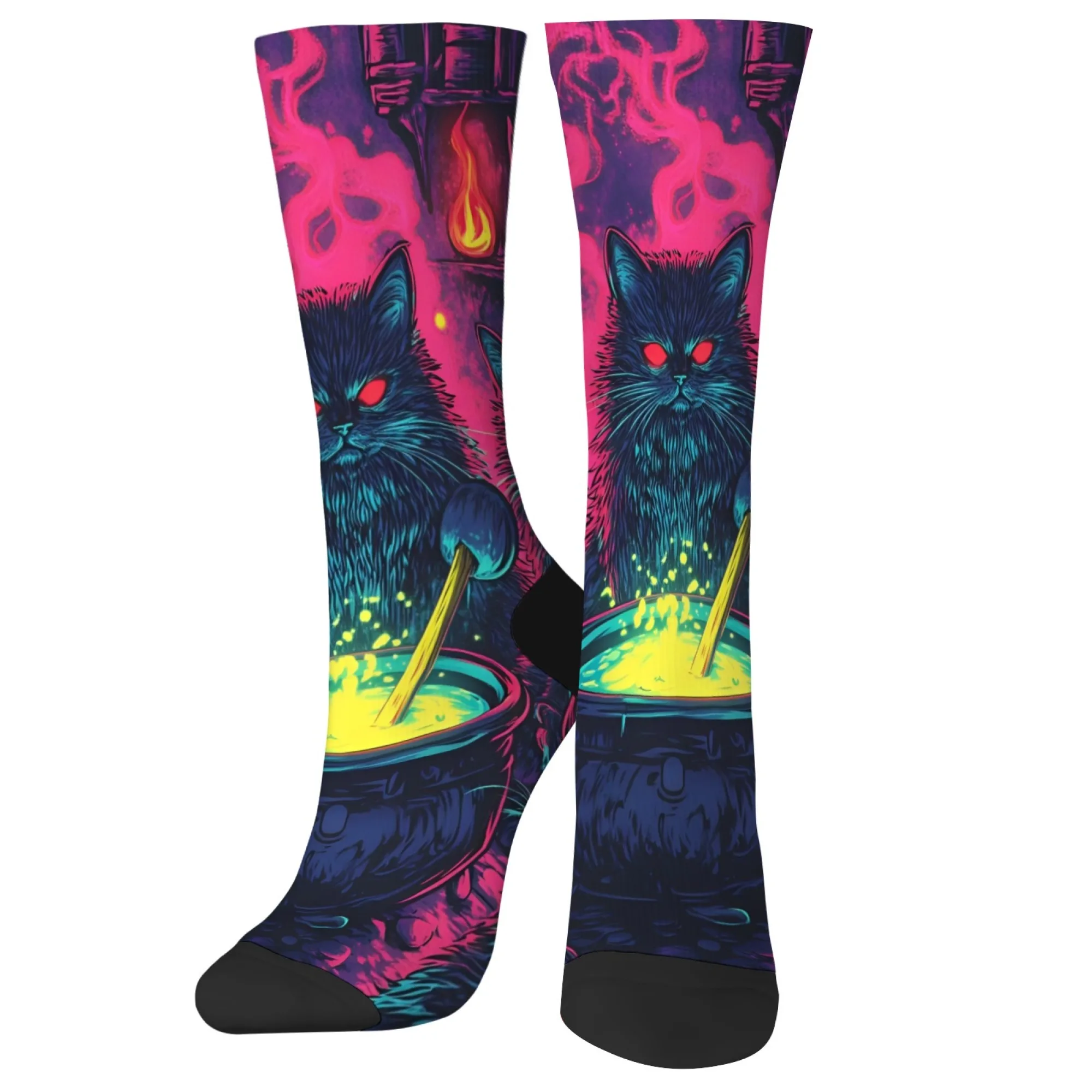 Harajuku Retro Wicked Magic Cat Print Herrensocken Bequeme atmungsaktive rutschfeste Freizeitsocken Neuheit Straße Hip-Hop Crew Socken