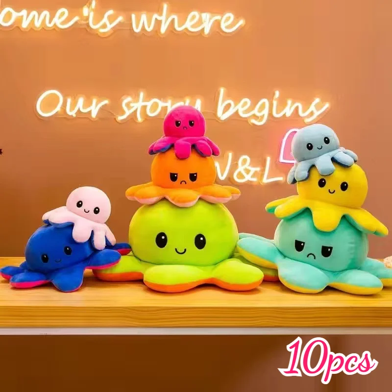 10pcs Flip Octopus Doll Plush Toy Double Side Flip Doll Toy For Kids Gifts Cute Cartoon Animals Plush Toy Doll Home Decora Gifts