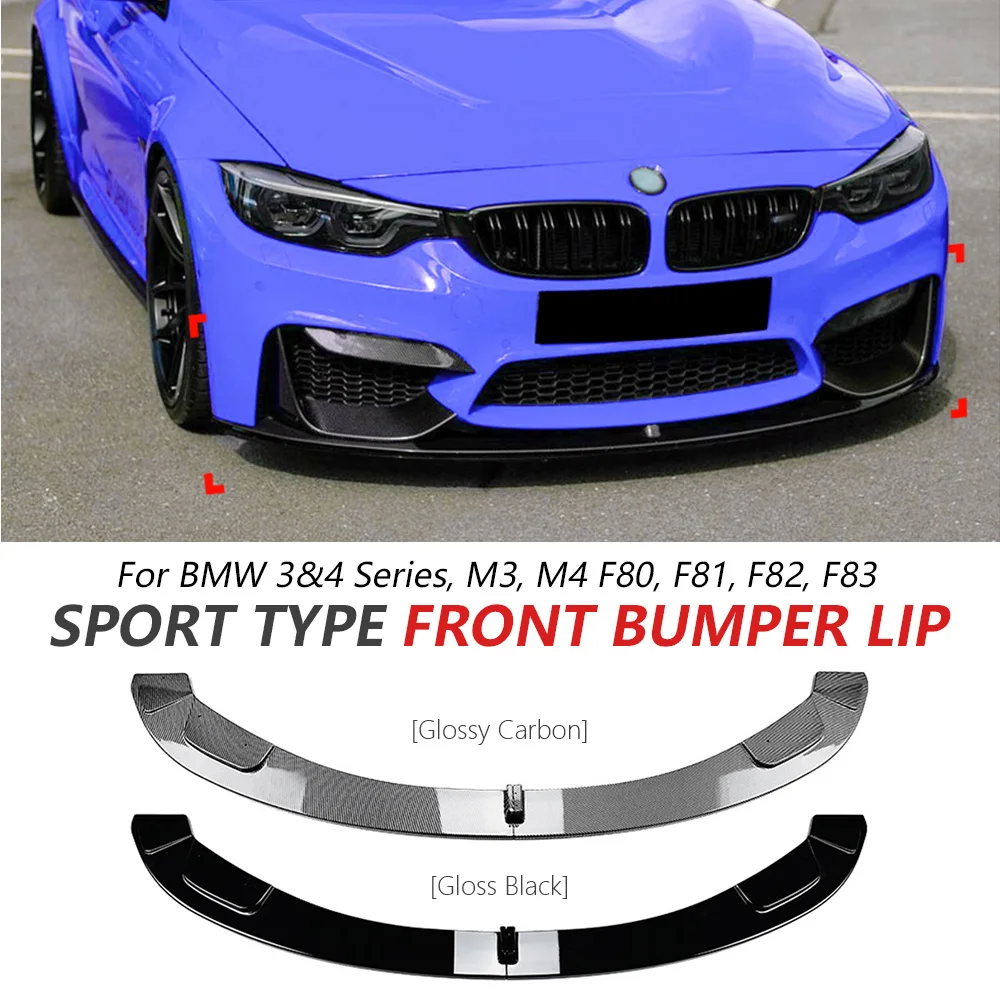 

Front Bumper Lip For BMW 3&4 Series M3 M4 F80 F81 F82 F83 2015-2020 Sport Bumper Lip Spoiler Front Lip Wind Blade Trim Update