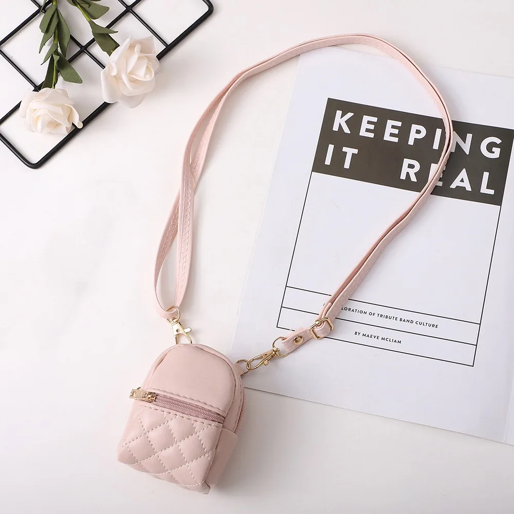 with Keychian Earphone Mini Storage Bag Long Strap Backpack Shape PU Small Wallet Creative Portable PU Mini Coin Purse Girl