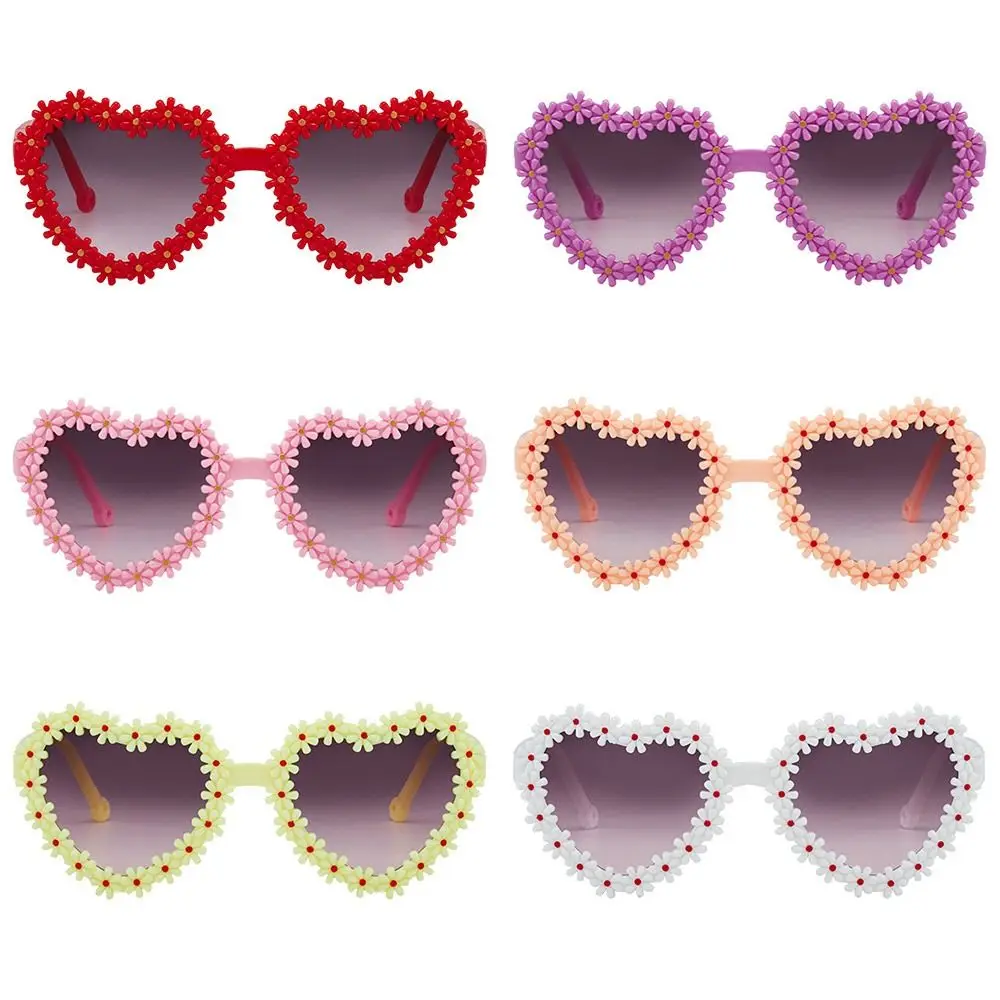 Sun Protection Kids Daisy Sunglasses Vintage Heart-Shaped Disco Festival Party Glasses 3-18 Years Children Shades