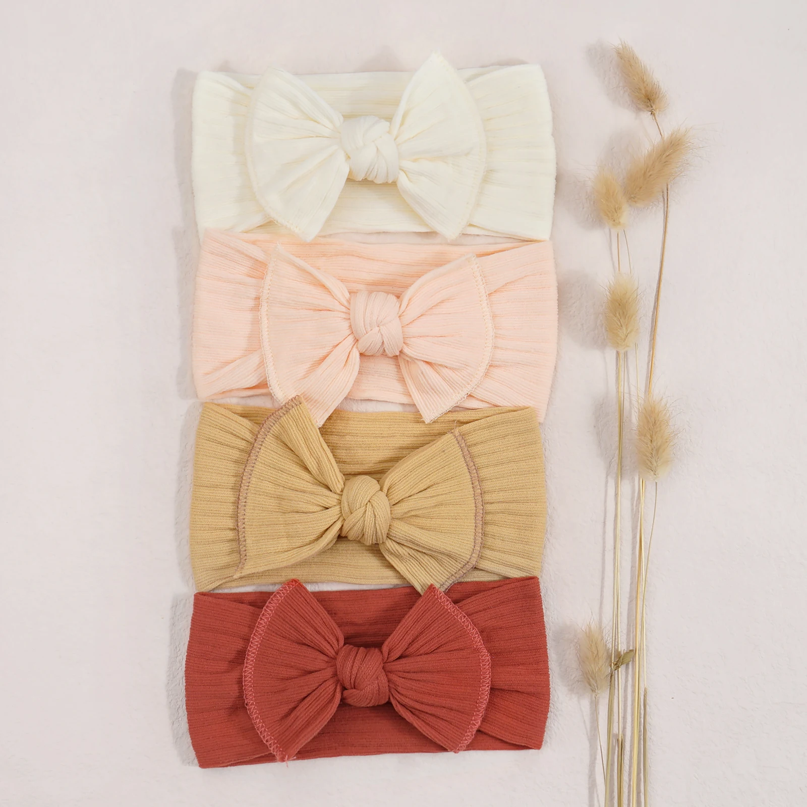 4Pcs Newborn Baby Headband For Girls Elastic Knit Children Turban Baby Bows Soft Nylon Kids Headwear Hair Accessories wholesale