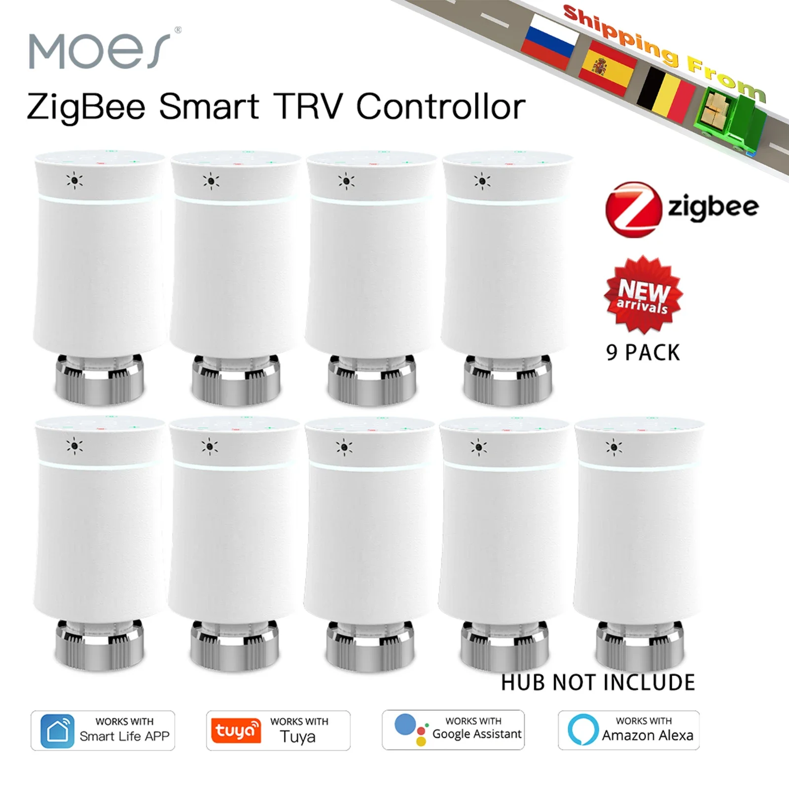 

MoesHouse ZigBee3.0 TRV Tuya Новый приводной клапан радиатора Умный программируемый термостат Управление нагревателем Alexa голосовое управление Google