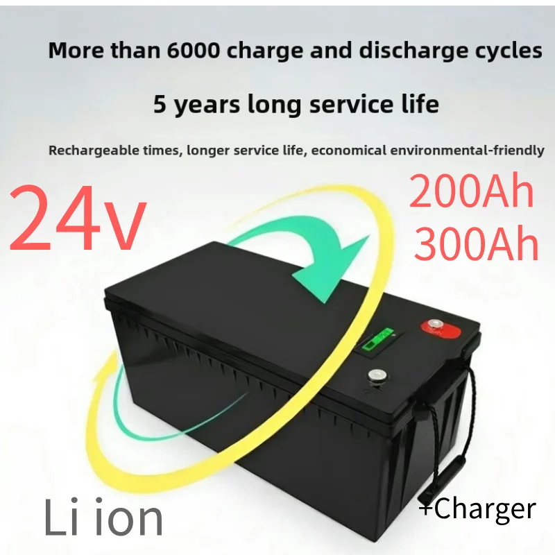 

24V 200Ah 300Ah Lithium Battery Pack 3.7v Li Ion Cell With 100A Bms For Solar Panels Inverter+20A Charger.