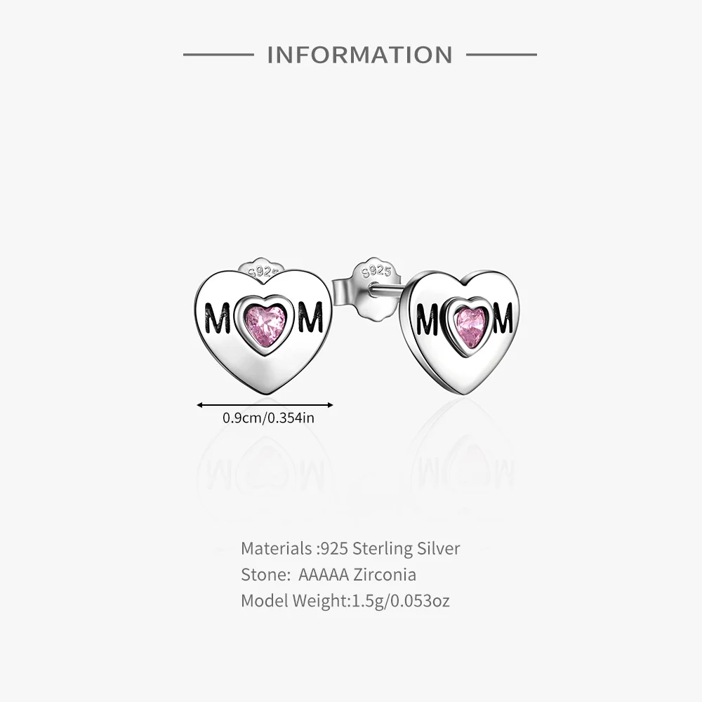 AIDE Authentic 925 Sterling Silver Love Heart Stud Earrings Family Mother Dad Earrings For Mother's Day Birthday Party Jewelry