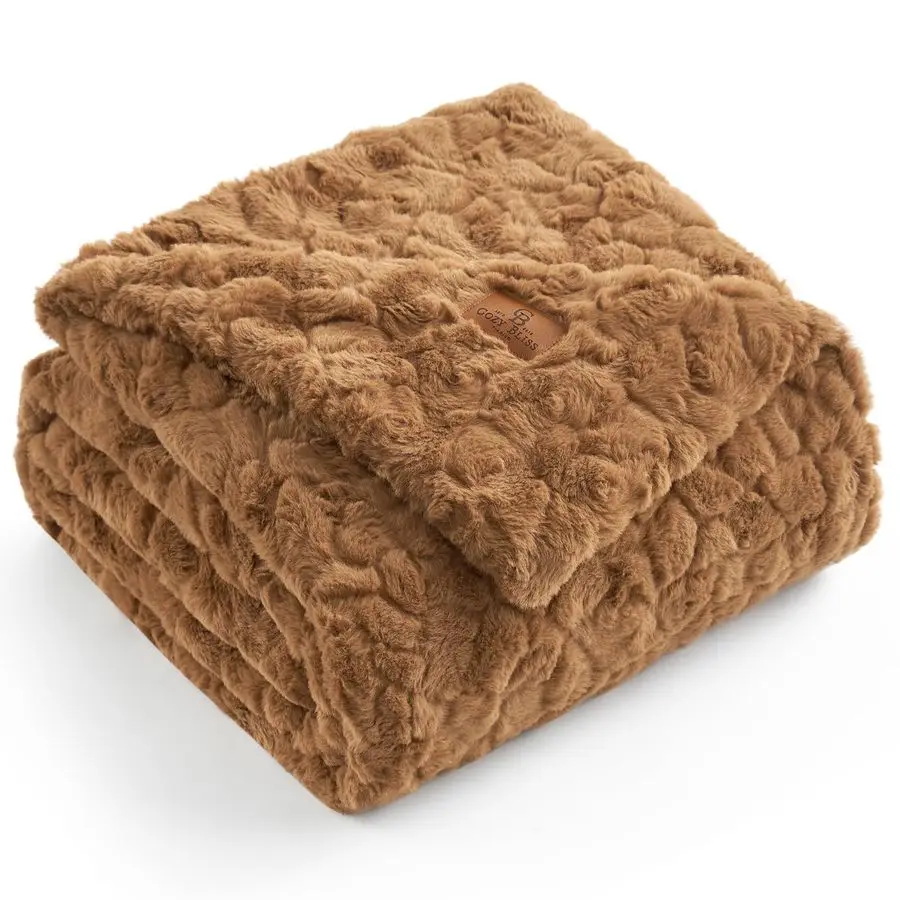 

Faux Fur Throw Blanket for Couch, Fuzzy Soft Plush Thick Warm Fluffy Reversible Wave Textured Blanket for Sofa Bedroom Living Ro