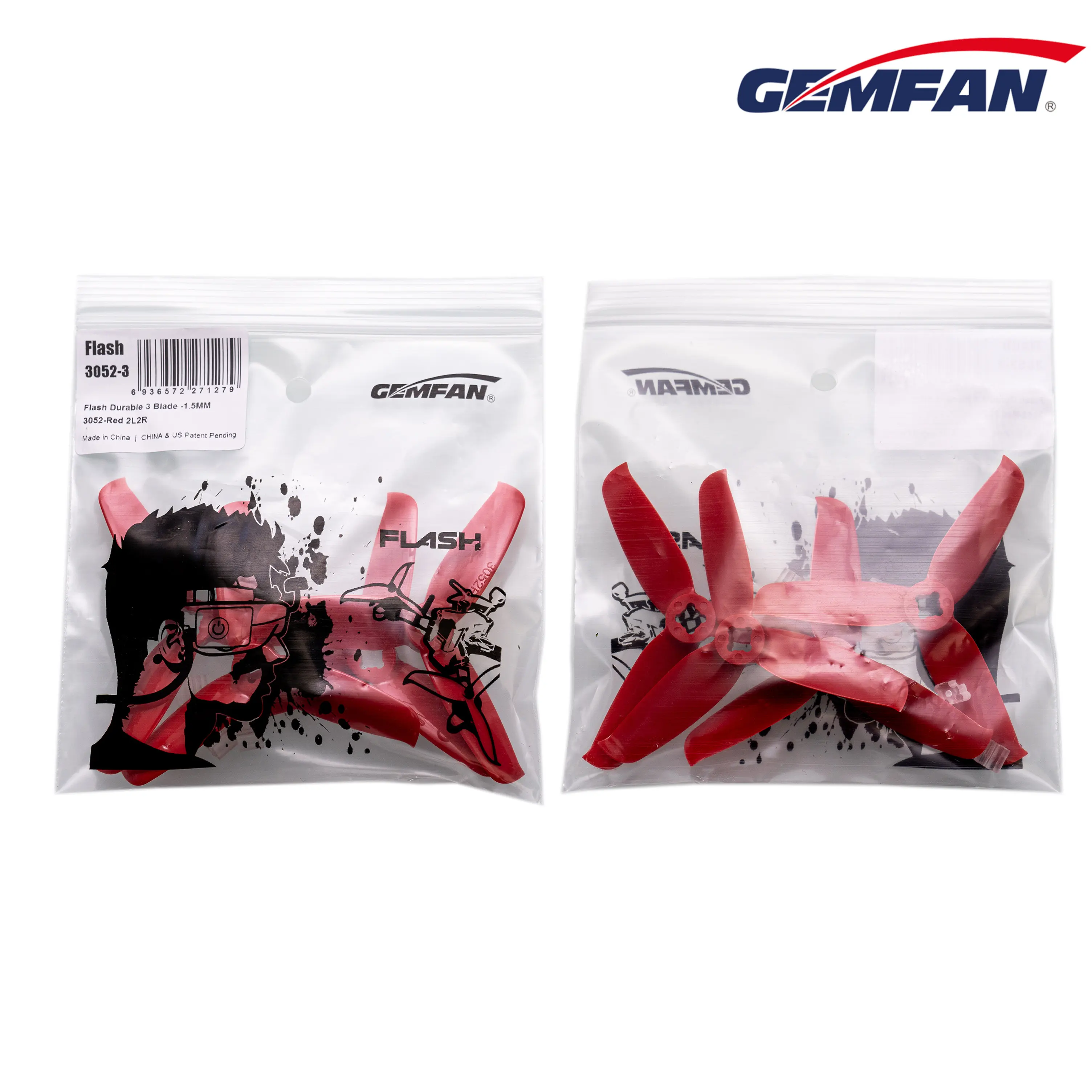 Gemfan FLASH 3052 3" Propellers, 3x3.5in, 1.5mm & M5 Bore, 2CW+2CCW for 1306-1806 Motors & 128 Frame Multirotor FPV Quads