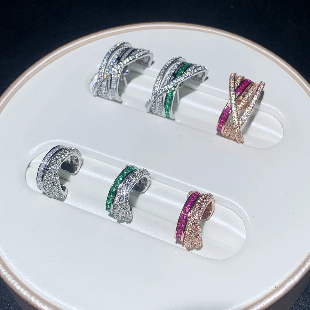 Luxury Sparking Bling 5A CZ Paved Colorful Cubic Zirconia Circle Lines Stud Earring 2025 Geometric Fashion Women Girl Jewelry