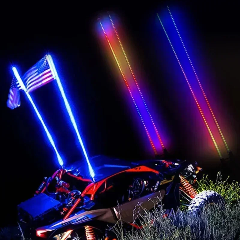 1PCS RGB LED Whip Lights Flag Pole,LED Whip Lights,APP Control for UTV, ATV, Off Road, Truck, Sand, Buggy Dune, RZR