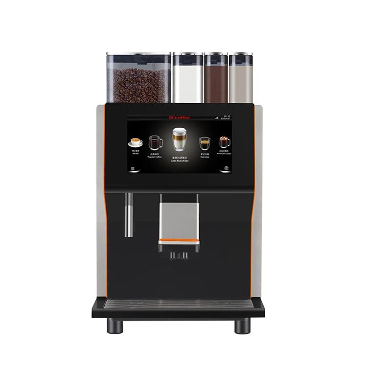 Commercial Fully Automatic Freshly Ground Coffee Machine with Automatic Water Supply for Restaurants, Hotels, and Offices.