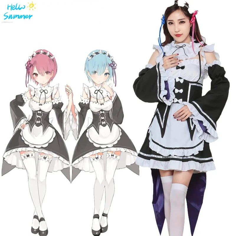 cosplay maid outfit: a different world from scratch anime character Ram cute sexy four-piece dress uniform