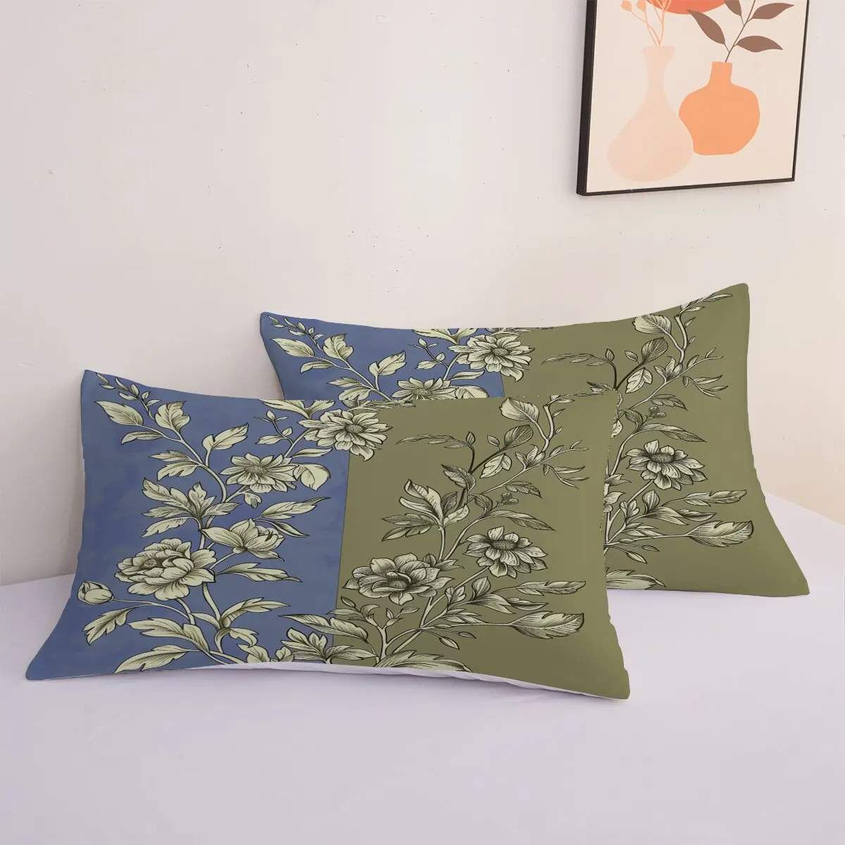 Chrysanthemum  Duvet size  Chrysanthemum and leaves combination  Printed duvet cover 3-piece set with 2 pillowcases