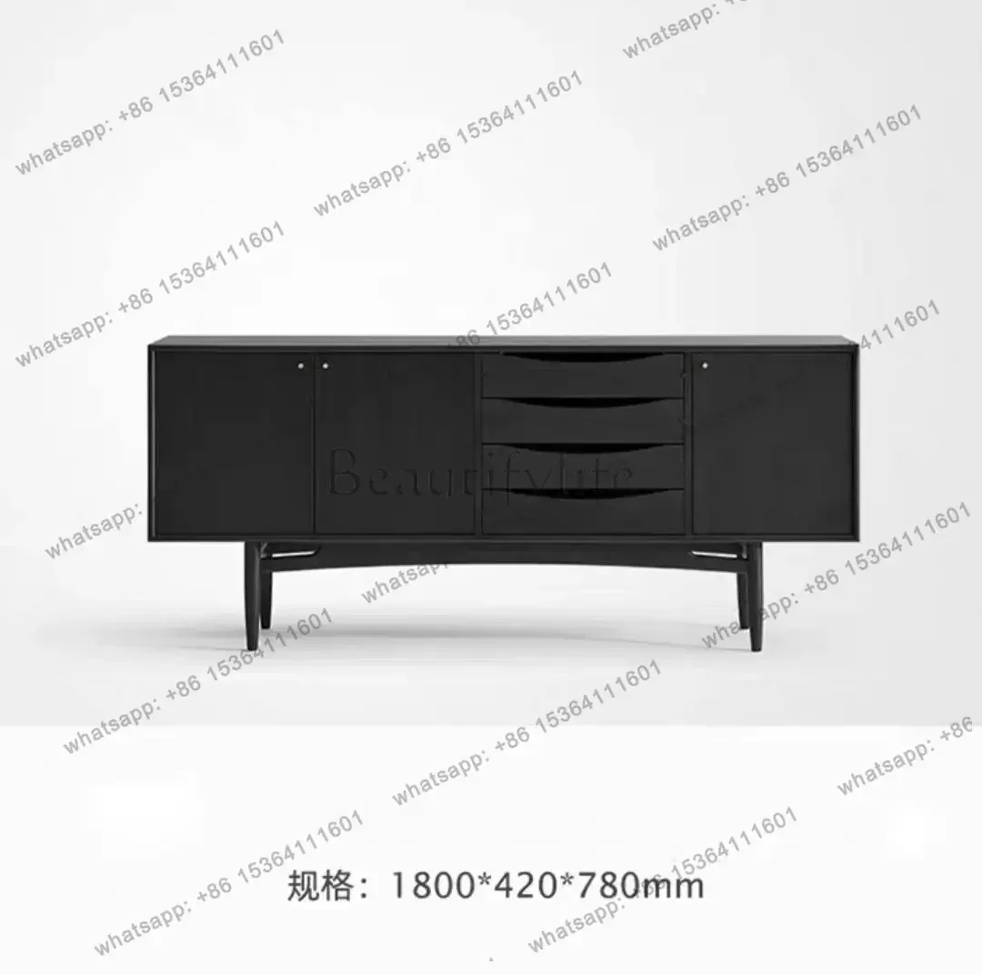 Nordic solid wood kitchen shelves are integrated against the wall, Japanese black retro sideboard, bedroom storage is light
