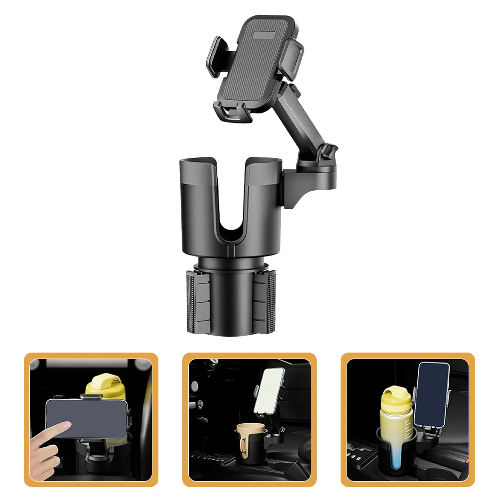 Suporte de Copo Expansível Preto Universal Multifuncional para Carro com Suporte para Celular e Adaptador de Bebidas