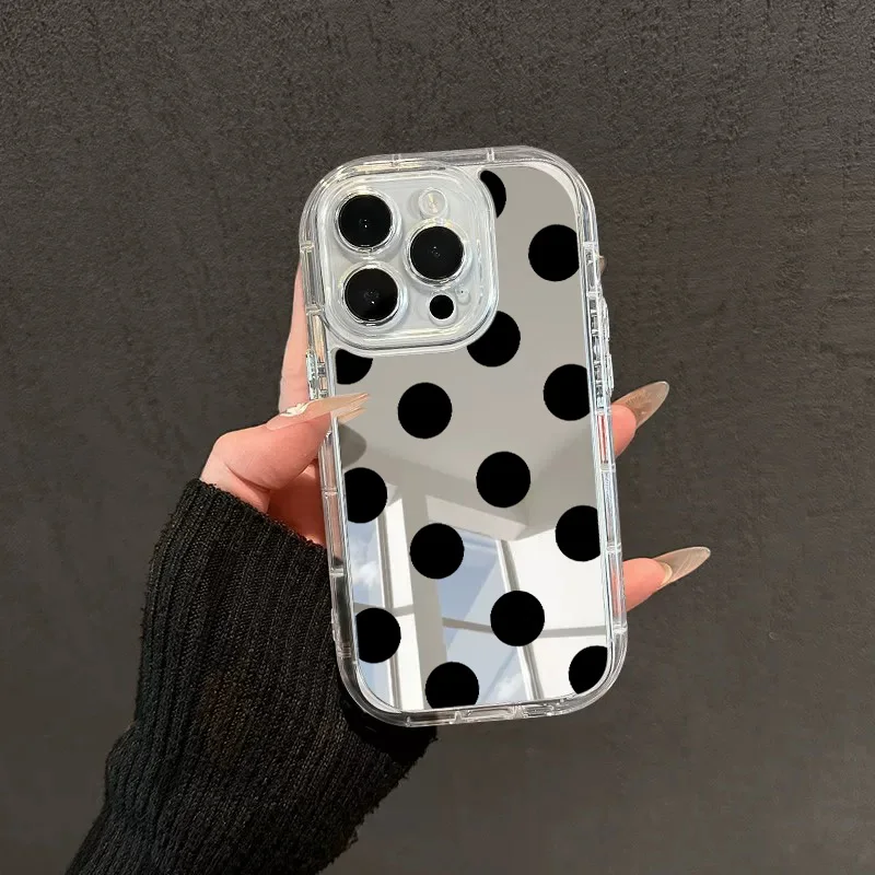 Schwarze Polka-Dot-Spiegel-Handyhülle, sturzsicher, FÜR iPhone 11/12/13/14/15/16/41 Pro Max AIR PLUS