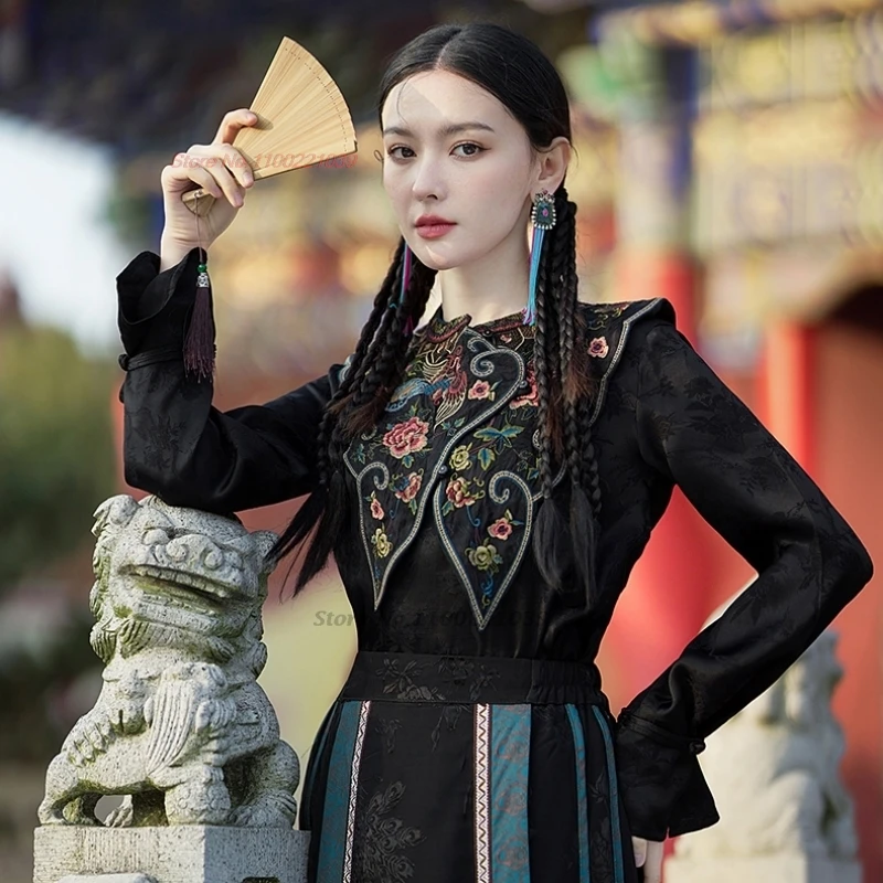 2024 chinese vintage shawl cloak cape national flower embroidery cape hanfu accessories oriental o-neck vest sleeveless jacket