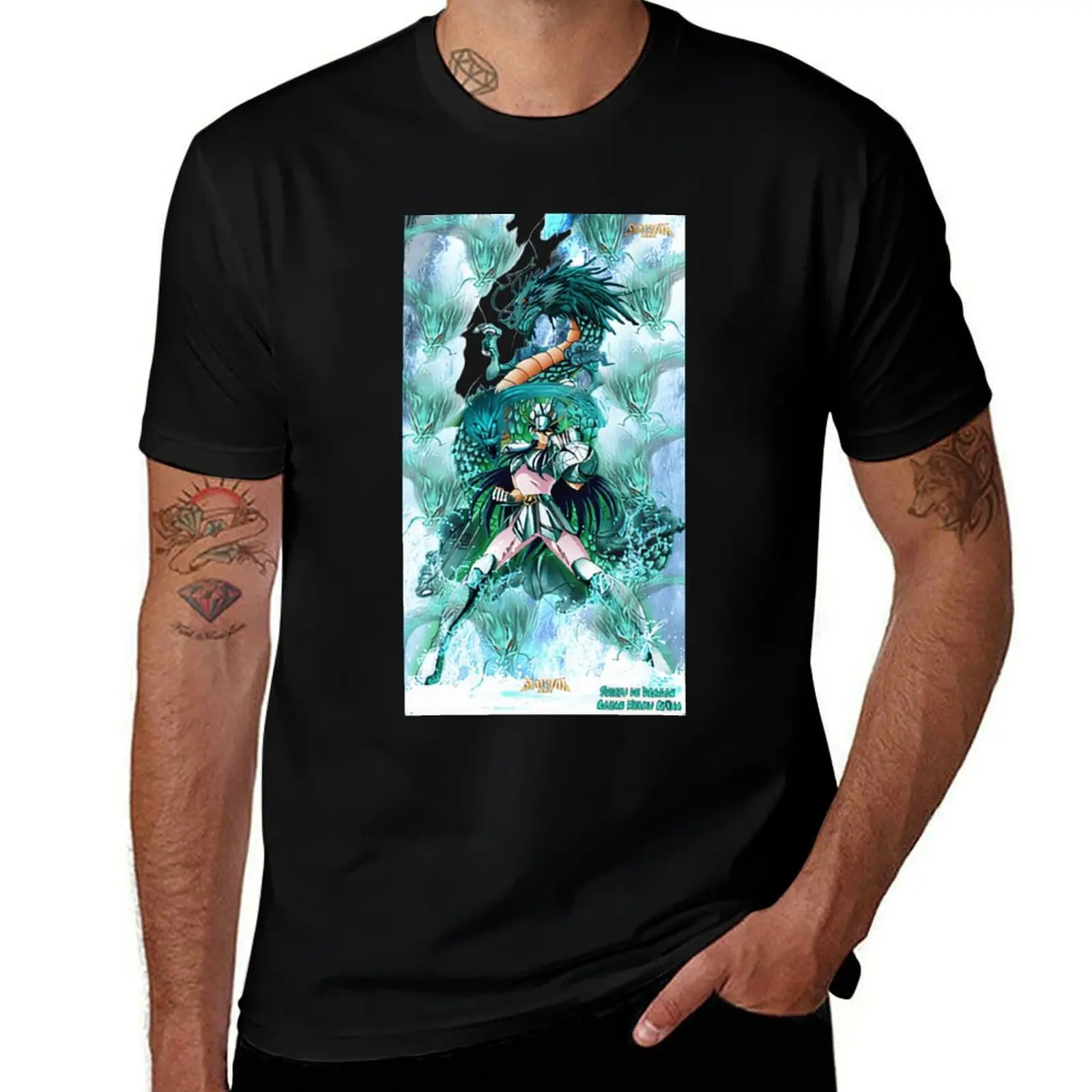 

100% Cotton T-Shirt Art Print Tee Breathable Relaxed Fit for Everyday Wear Summer Style Saint Seiya Bronze Saint Dragon Shiryu