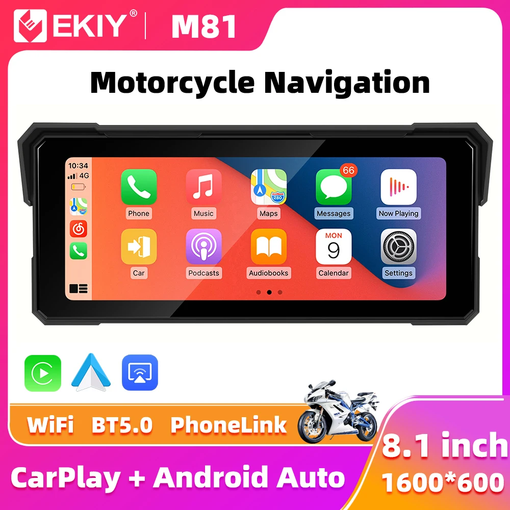 EKIY 8.1 inch Mirror Link Wireless CarPlay Moto Android Auto Portable Digital Motorcycle Dashboard GPS Navigation Display Screen