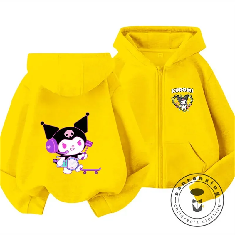

2024 модная весенне-осенняя одежда для малышей, детский разноцветный комплект с капюшоном Kuromi на молнии, детские длинные штаны, комплекты из 2 предметов