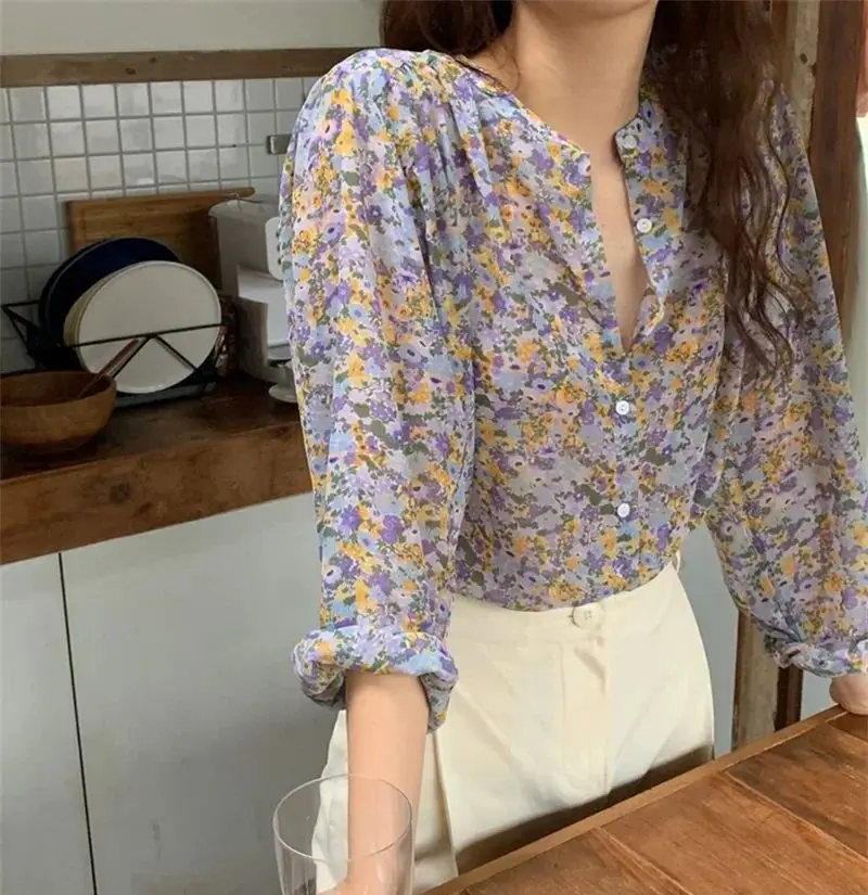 camisas e blusas Printed Chiffon Summer Shirt for Women 2025 New Clothing Long Sleeve Blouse Lady Casual Top Blusa Wear