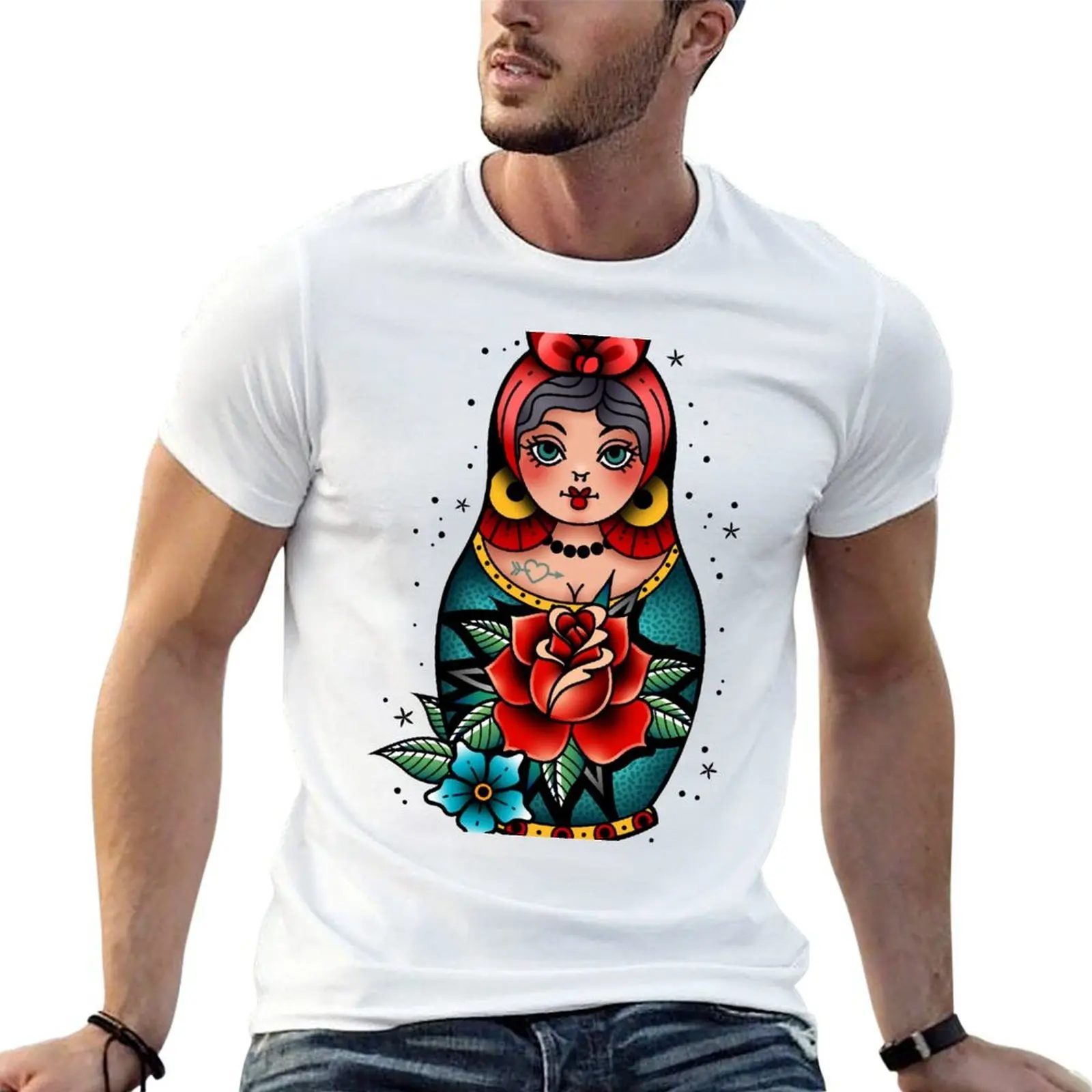 traditional old school tattoo russian doll matryoshka T-Shirt Luxury man funny costumes men clothes