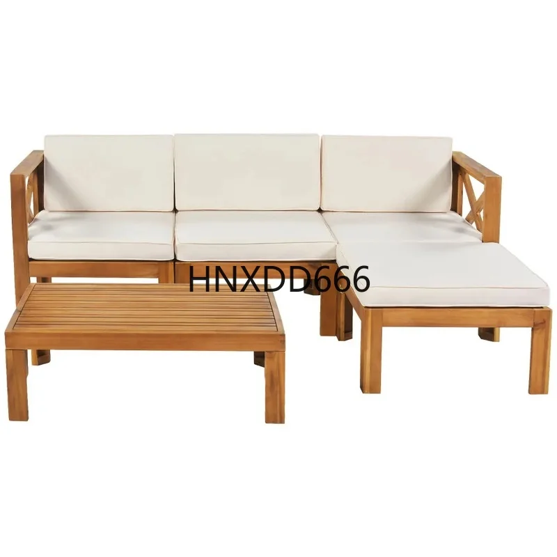 

5-Piece Outdoor Sectional Sofa Set with Cushions for Backyard, Poolside, Garden - Beige Color