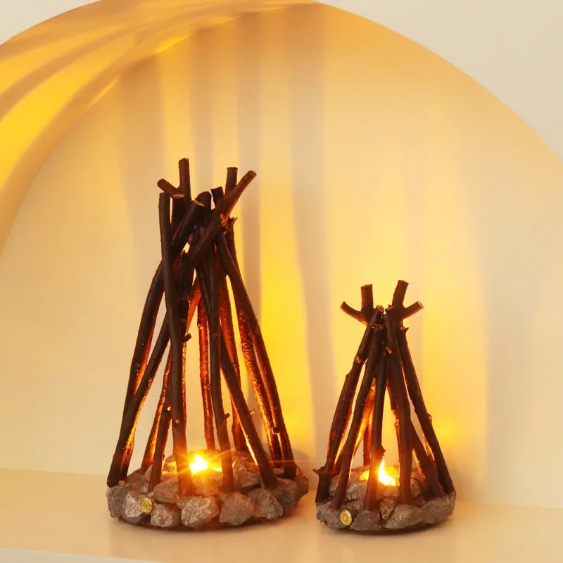Simple Retro Home Decoration Handmade Tree Branch Shape Glowing Burning Bonfire Three-dimensional Desktop Decoration Gift