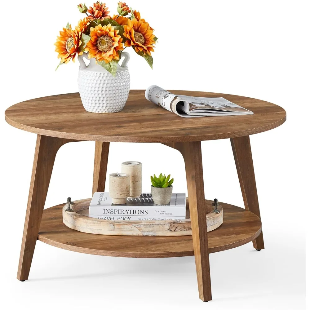 

Round Coffee Table, 2 Tier Coffee Table with Storage, for Living Room, 31.5 x 17.7 Inches, Easy to Assemble, Honey Brown ULCT24