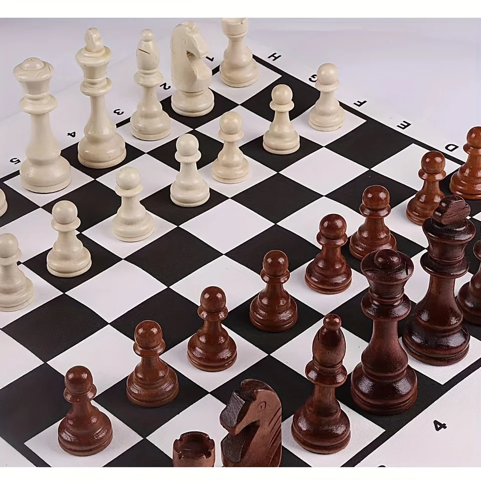 32-teiliges Holzschach-König-Spiel-Set, Höhe 110 mm, Schachfiguren, Schach, Lederbrett, Wettbewerbe-Set, Schachgeschenk für Kinder und Erwachsene – Detail 5
