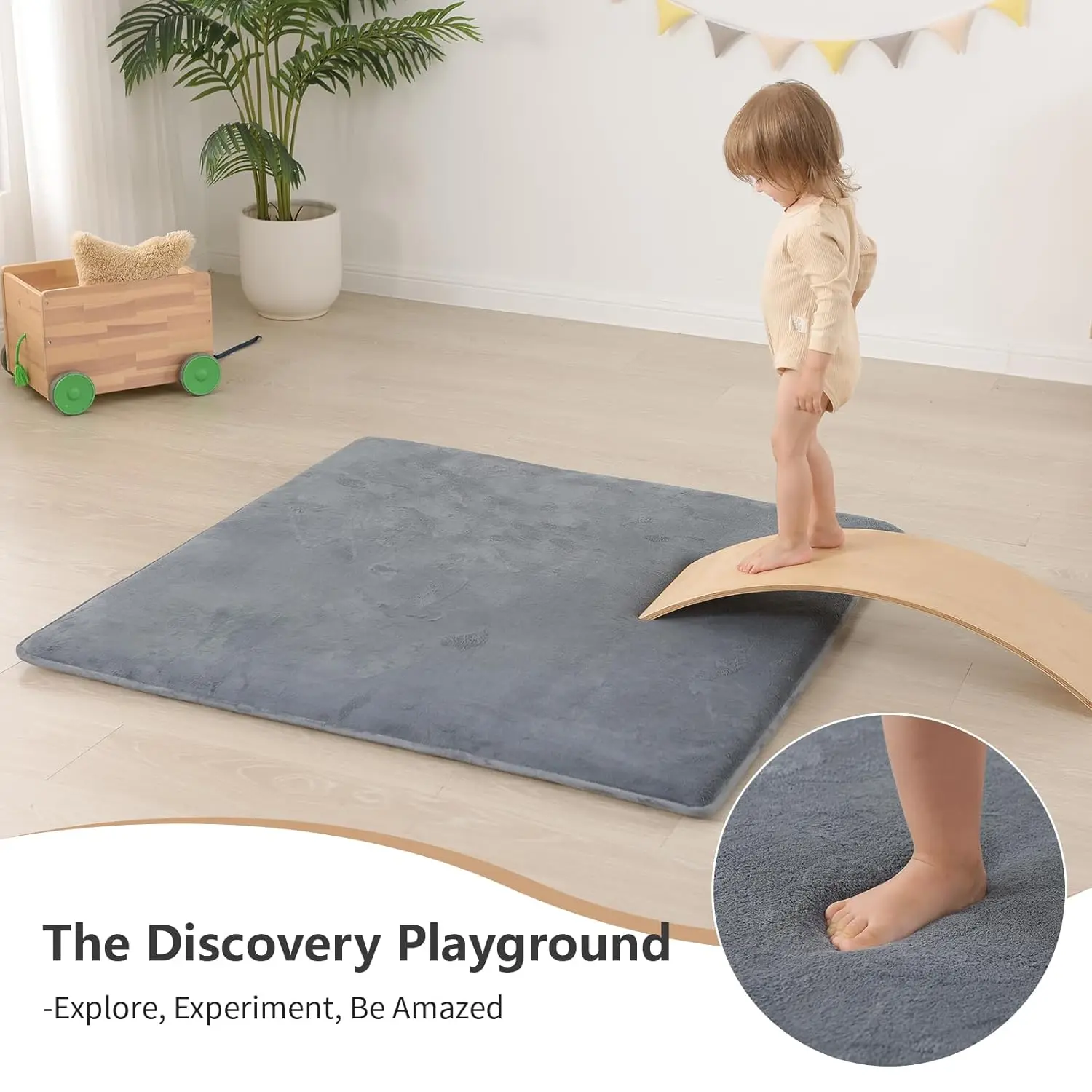 Baby Play Mat for Floor,3CM Thick Elasti-Foam 127X127CM Playpen Mat for Tummy Time,Water Repellent Soft Coral Velvet for Kids