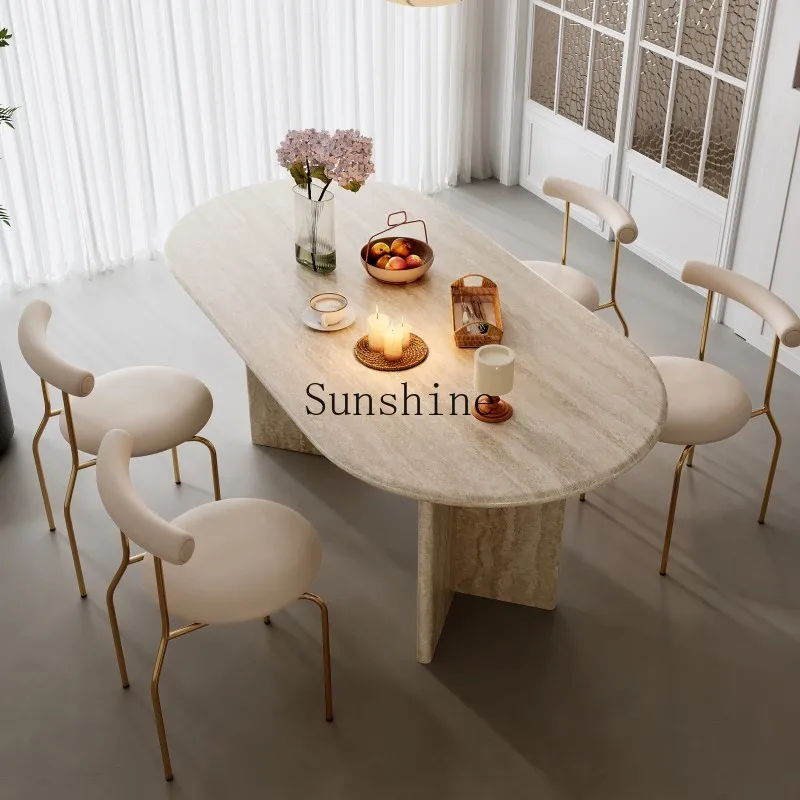 Nordic simple travertine oval table modern villa restaurant hotel home negotiation table