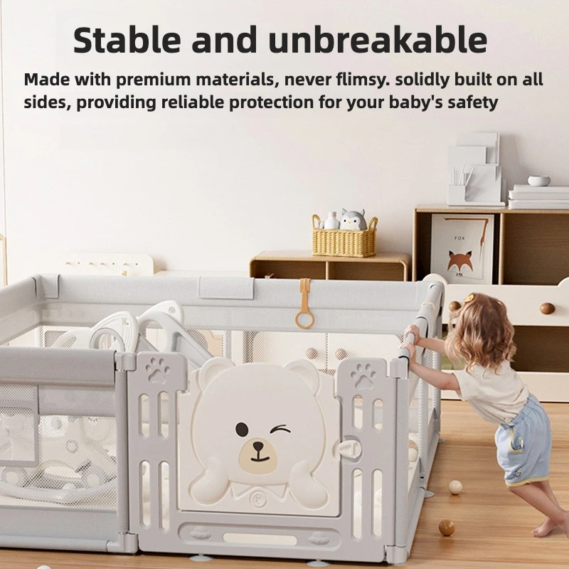 روضة أطفال بتصميم دب لطيف - سياج أمان للزحف والمشي، ساحة أنشطة داخلية لاستكشاف الرضع #4