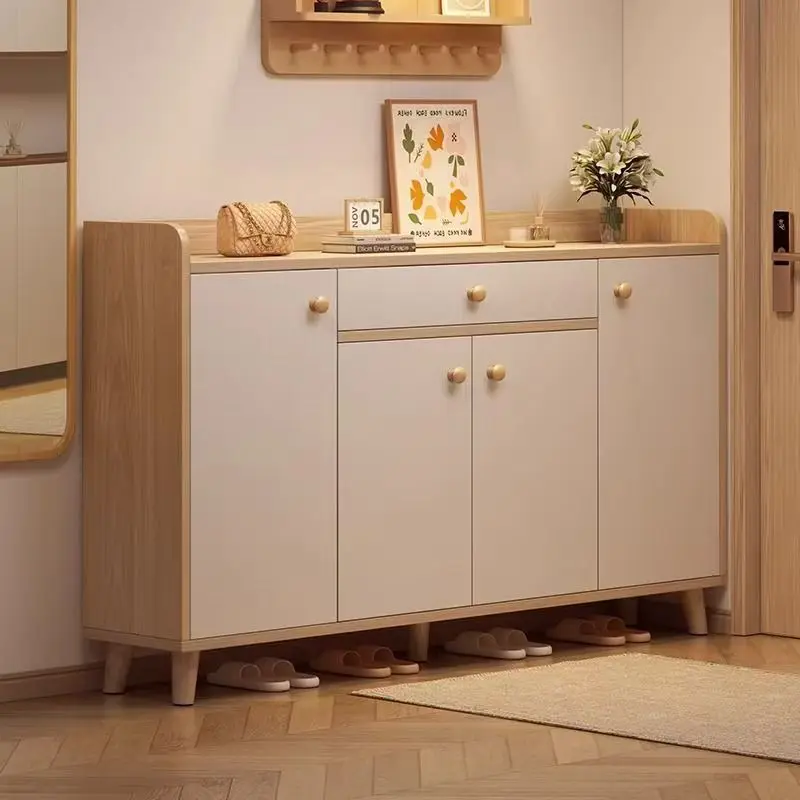 

！@Free Installation Shoe Cabinet Integrated Rack Durable Multi-layer Storage for Home Living Room Minimalist Solid Wood Furnitur
