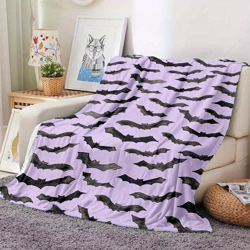 

Cozy Purple & Black Bat Print Flannel Blanket - Soft, Warm, and Versatile for Couch, Bed, Office, Camping, and Travel