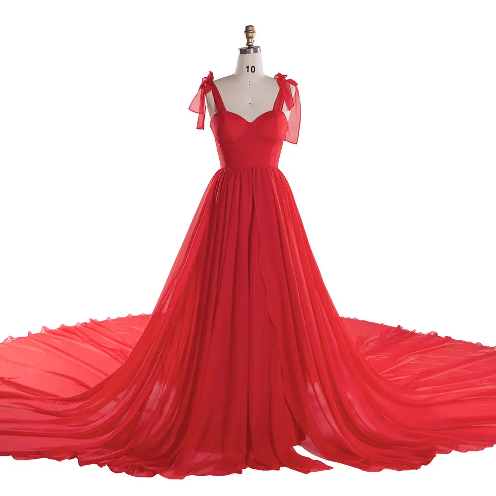 Flying Dress for Photoshoot Red Maxi Long Train Evening Dress YW240113