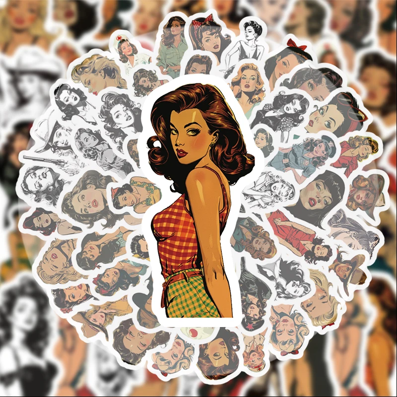 50 Stück Retro-Graffiti-Aufkleber für Mädchen, geeignet für Wasserflaschen, Laptops, Handydekorationen, Koffer, Skateboards, Gitarren, Geschenkboxen, Partydekorationen, Weihnachtsgeschenke