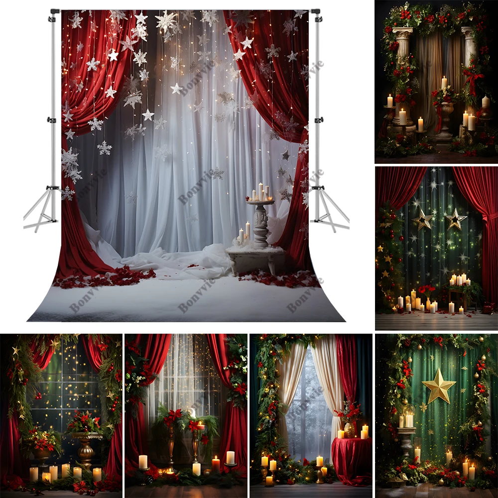 

Christmas Backdrop Winter Xmas Tree Santa Claus Wood Board Fireplace Baby Portrait Photography Background Photo Studio