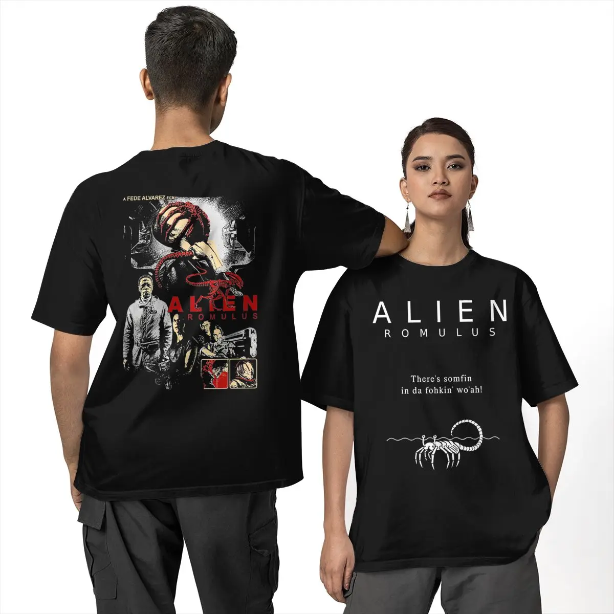 

Футболка с забавным принтом Alien Romulus, модные крутые футболки, винтажные топы с короткими рукавами, пляжная одежда из чистого хлопка с круглым вырезом, одежда оверсайз