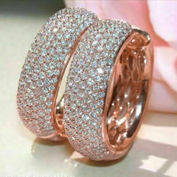 Huitan Luxury Rose Gold Color Hoop Earrings for Women Micro Pave Cz Jewelry Gorgeous Female Engagement Party Accessories Gift