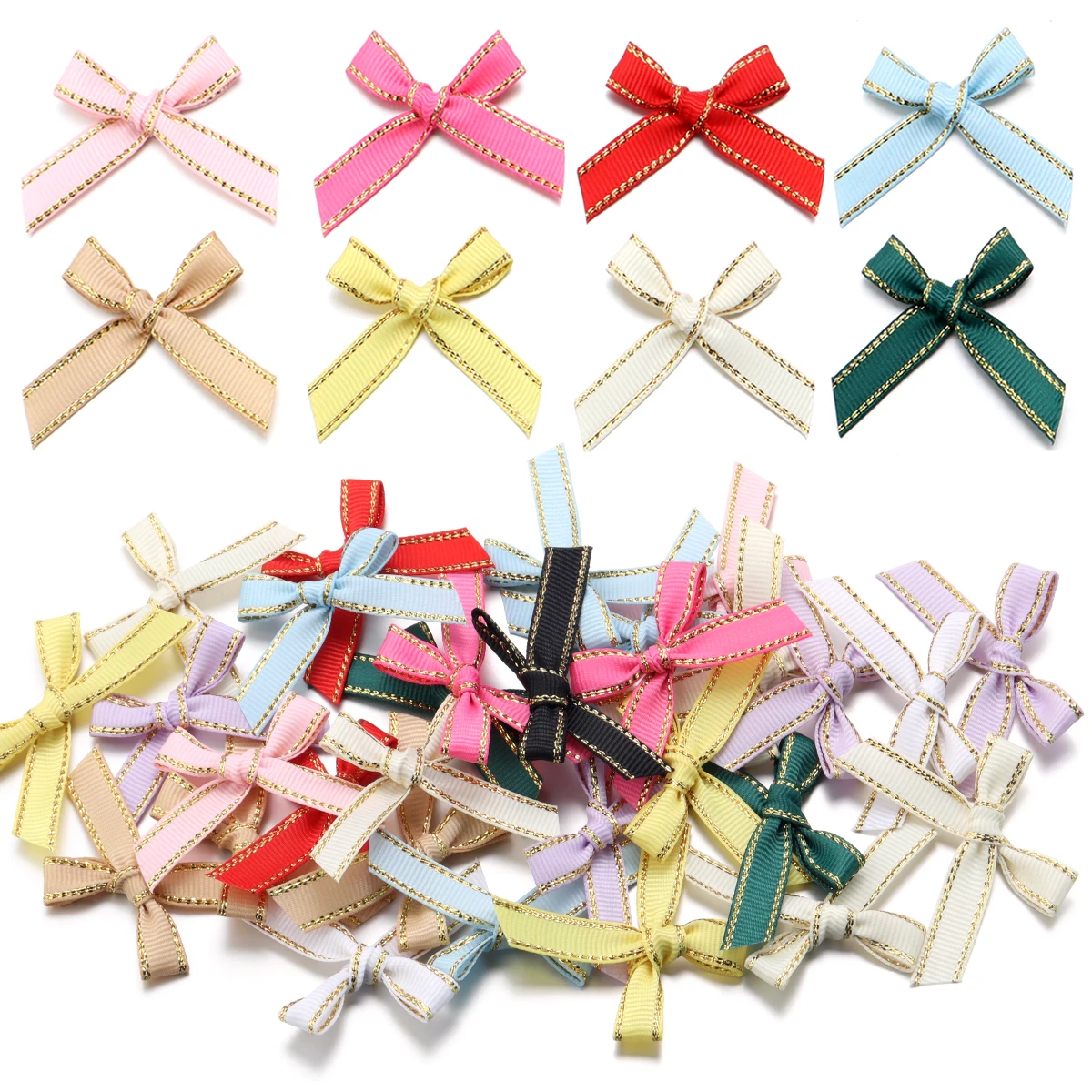 30Pcs/bag Polyester Ribbed Ribbon With Gold Border Hand Tied Bow Adult Childrens Hair Bow DIY Handmade Velvet Ribbon Accessories