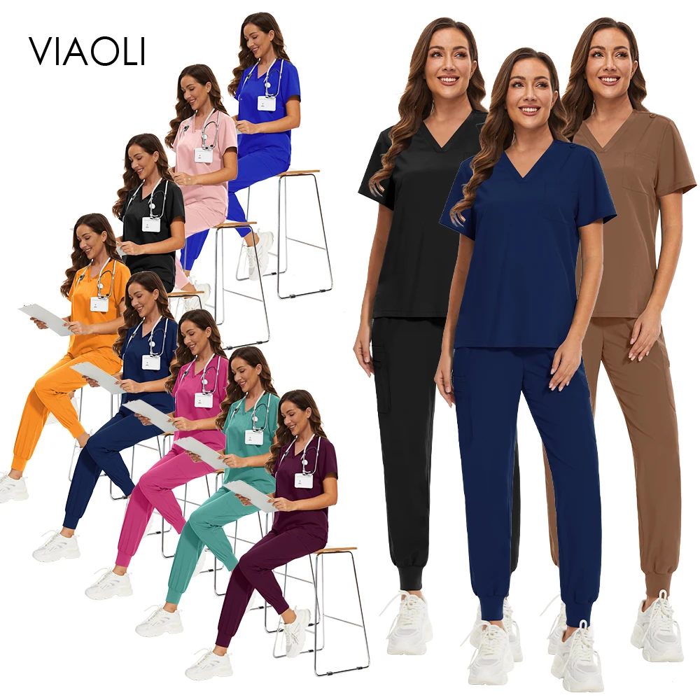Micro elasticidade respirável uniforme hospitalar casual jogger esfrega conjunto para mulheres roupas de enfermagem médica beleza spa laboratório workwear