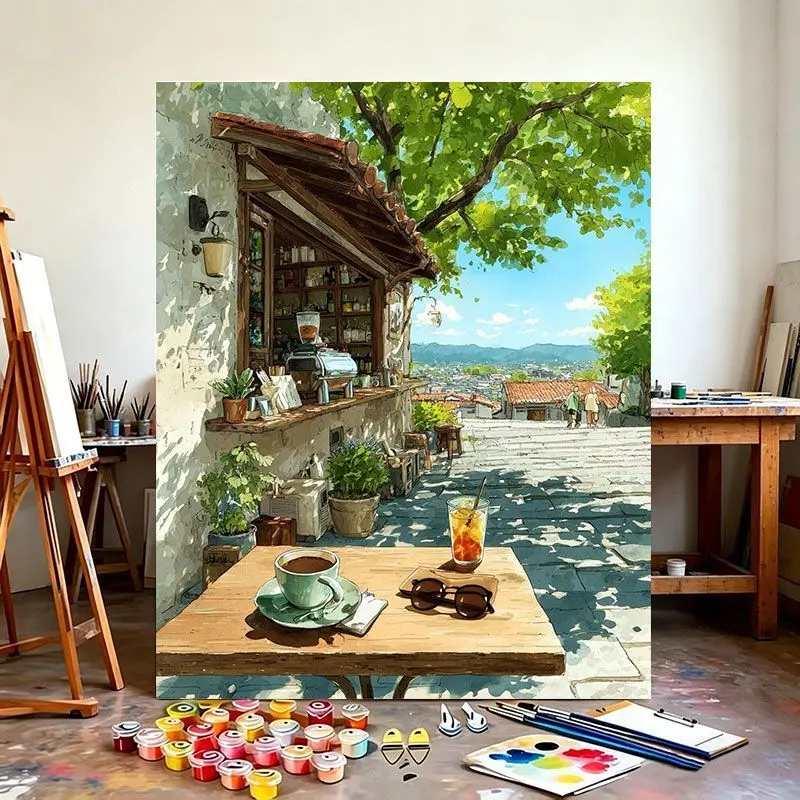 Oil Painting By Numbers Kits Street-side café Art Collection Paintings DIY Acrylic Paint By Numbers for Adults Home Decor