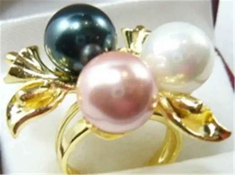 

white black pink South Sea shell pearl Bead ring size 7 8 9