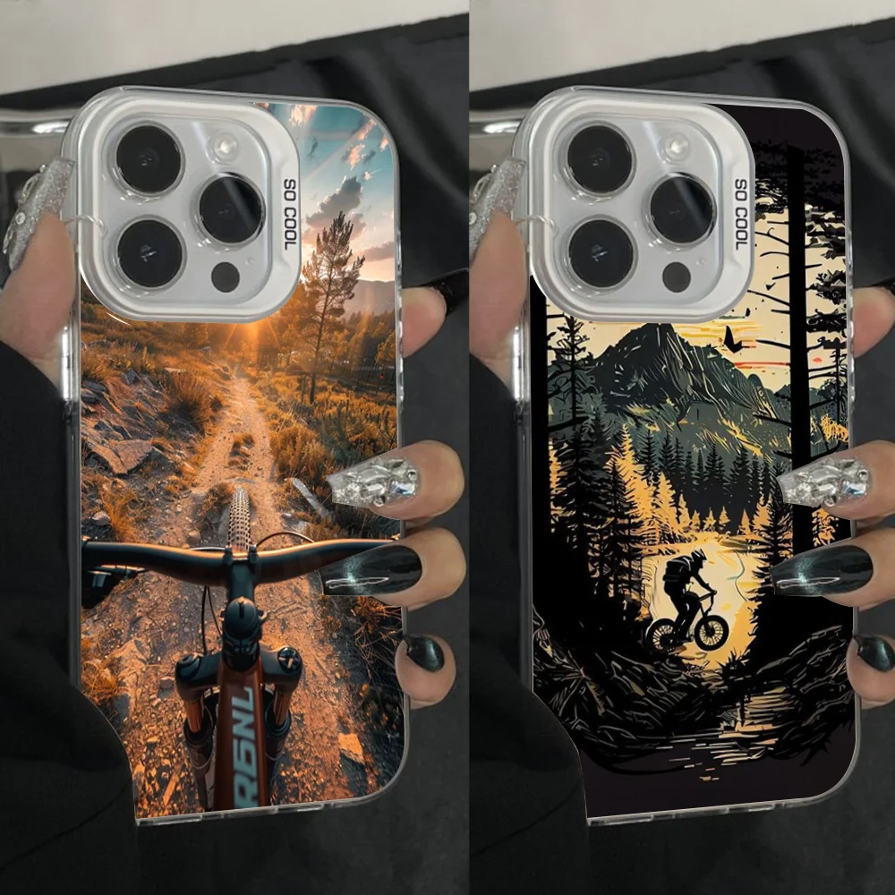 

MTB Mountain Bike Cycling Bicycle Phone Case For iPhone 16,15,14,13,12,11,Pro,Max,Plus,Mini,XS Anti Fall Gray Silver Matte