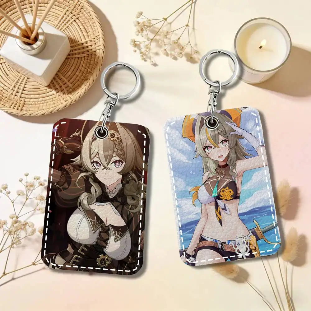 Vill-V Animated Game H-Honkai Impact 3rd Card Case Keychain Access Card Bag Key Tag Ring Leather Card Holder Key Ring Access