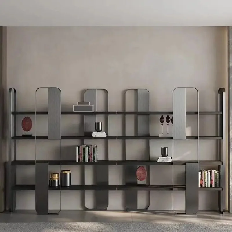 custom.Modern Casual Living Room Storage Rack Bookshelf Stainless Steel Office Partition Display Stand Luxury Wooden Pa