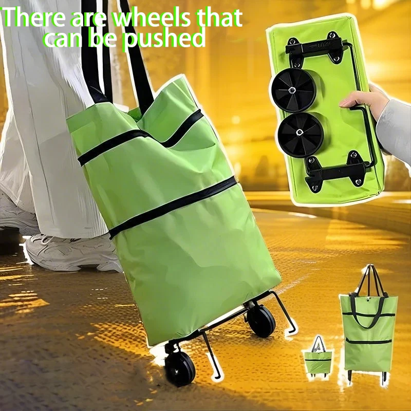 

1-2PCS Large Capacity Foldable Grocery Storage Bags Shopping Bags With Wheels Cart Trailer Portable Bags Household Supermarket