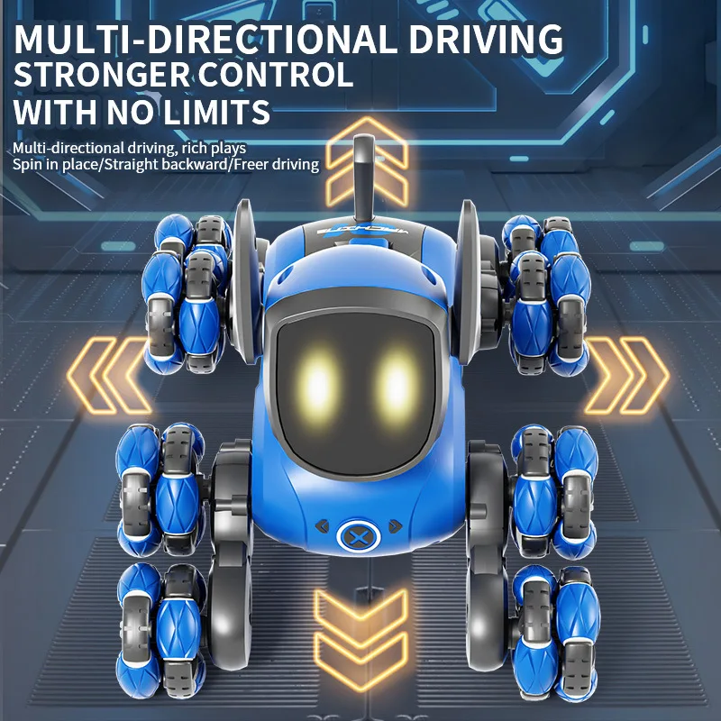 Brinquedo inteligente para cachorro robô RC - Pequeno animal de estimação com controle remoto interativo multifuncional de 8 rodas para meninos e meninas